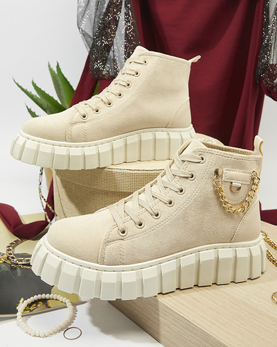 Krémszínű női csipkés sportcsizma díszítéssel Tamti - Lábbeli