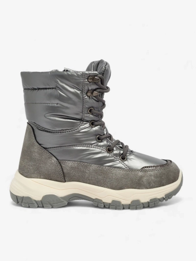 Aurora ezüst színű, ökológiai bőr női bokacsizma, alkalmi, télre