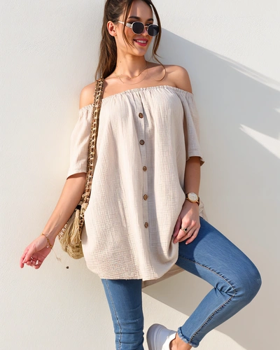 Royalfashion Női pamut blúz spanyol stílusban, díszes gombokkal