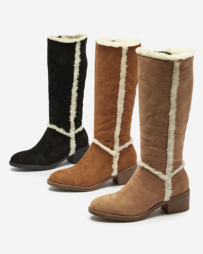 Fekete női csizma bundával Zerriva- Lábbeli