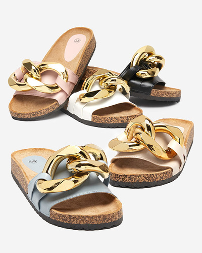 OUTLET Fehér női papucs Sofig- Footwear díszítéssel