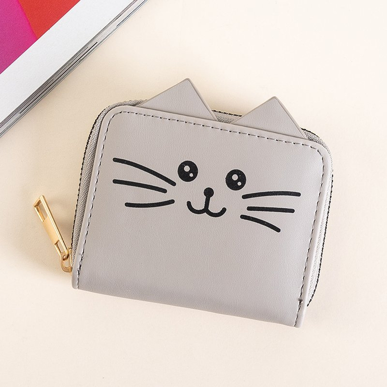Kis szürke női pénztárca macskarccsal - Pénztárca