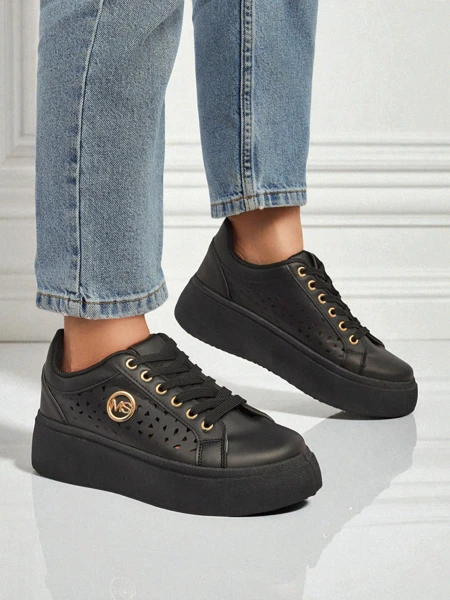 Aurelia Nero - Fekete Royalfashion platform öko bőrből, LH201-8 modell