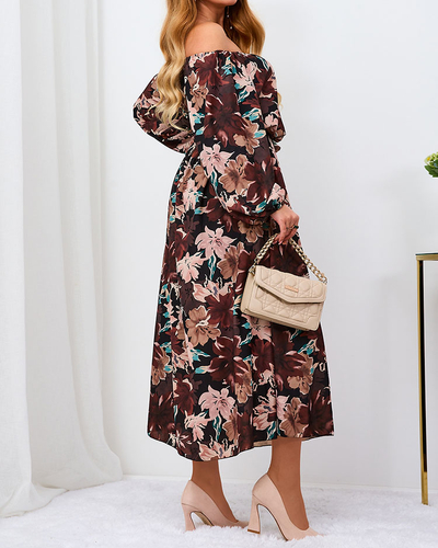 Royalfashion Fekete és barna virágos maxiruha nőknek