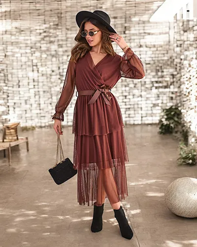 Royalfashion Női hosszú ruha fodrokkal