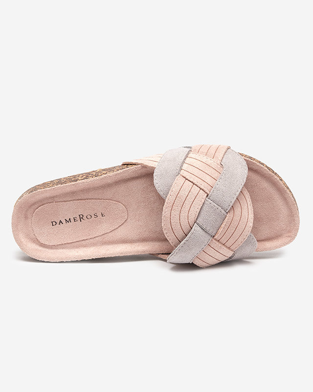 OUTLET Női öko-velúr rózsaszín-szürke Zapri papucs - Lábbeli