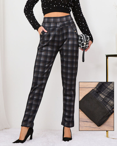 Royalfashion Szürke-barna női szigetelt kockás treggings