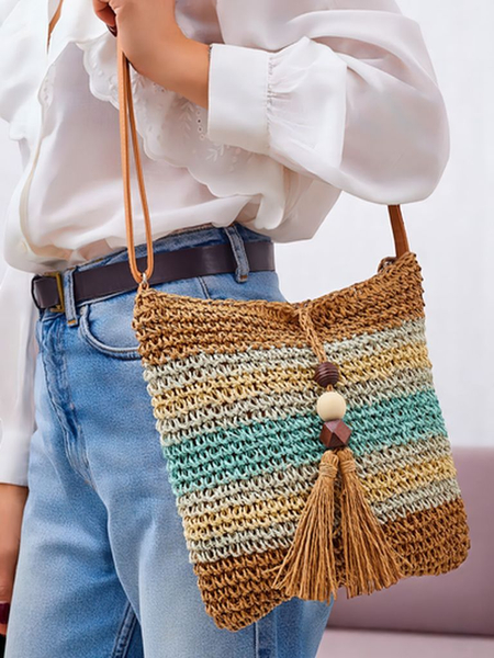 Királyi divat Kis szalmatáska Nőknek Csíkos dísz Mini