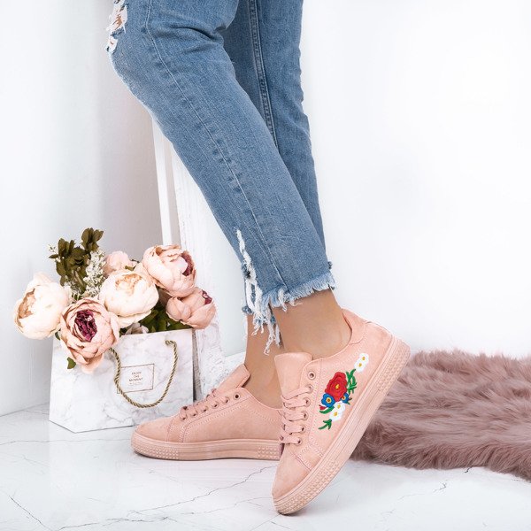 Różowe tenisówki z haftem Allison - Obuwie