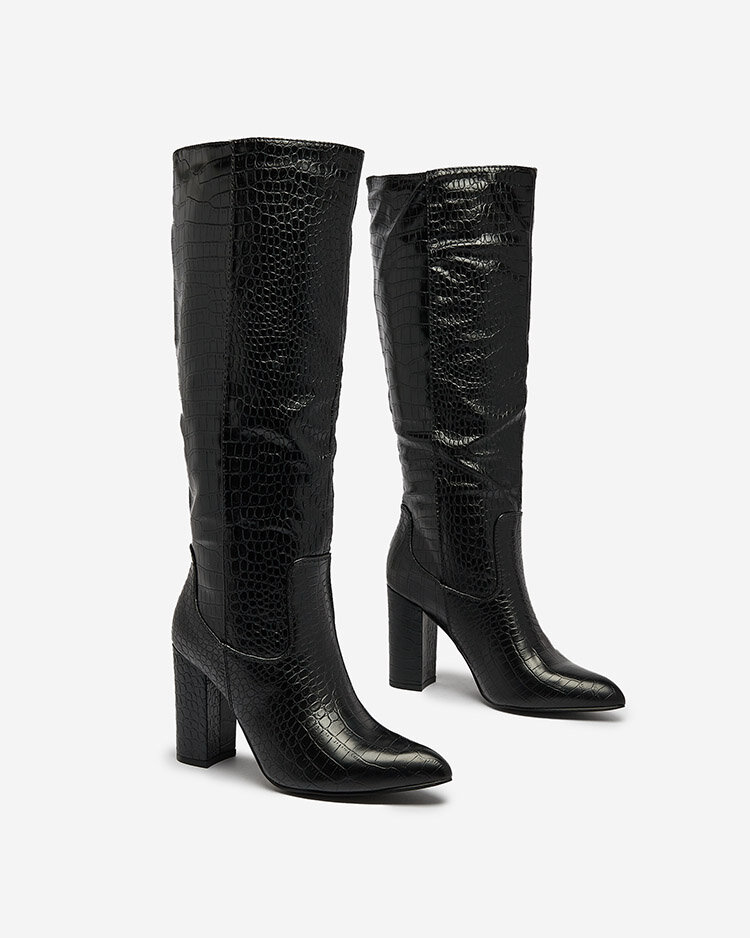 Royalfashion Fekete Telibitta dombornyomott női csizma