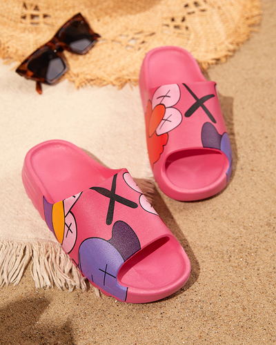 OUTLET Fukszia női gumipapucs Pfizz-Footwear nyomattal