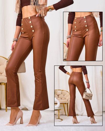 Royalfashion Barna női ökobőr leggings arany gombokkal