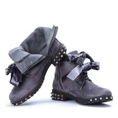 Szare workery z ćwiekami Liana - Obuwie