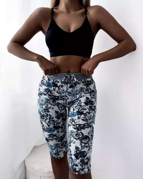 Mintás női 3/4-es rövidnadrág türkiz fehér színben PLUSZ MÉRET - Ruházat