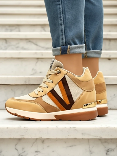 Sneakers Verona Barna Öko Bőrből Magas Sarkú