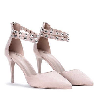 Beżowo - różowe szpilki z ozdobną sprzączką Dayene - Obuwie