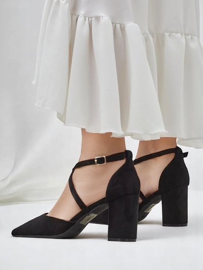 Royalfashion női ökovelúr magassarkú cipők Kanastru pántokkal