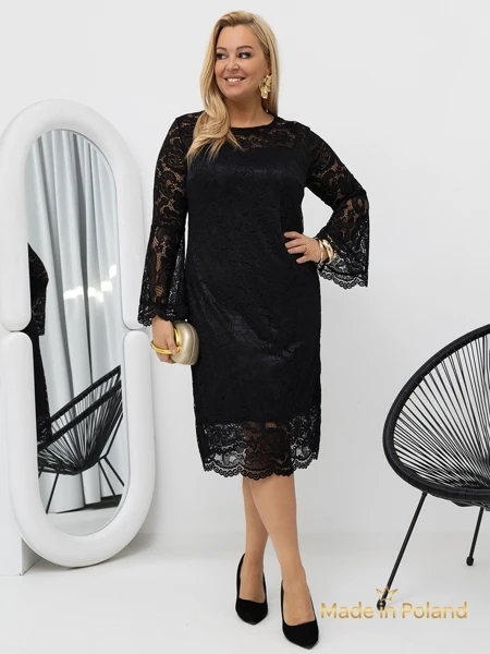 Csipkés női midi ruha széles ujjakkal Kiss Star