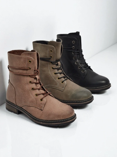 Flora Barna Szintetikus Női Bokacsizma Alkalmi Őszi