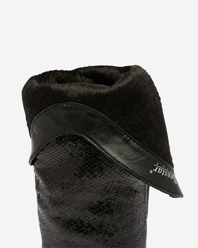 Fekete női magassarkú csizma dombornyomással Elivea- Footwear