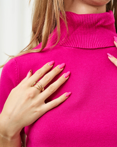 Royalfashion Sötét rózsaszín női garbó rövid ujjú pulóver