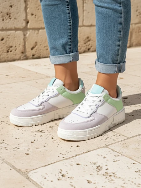 Lycaste bézs női sneakerek ökológiai bőrből, lapos talpon