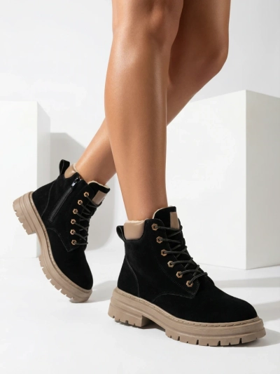 Royalfashion Fekete és barna női szigetelt trapper csizma Radoras