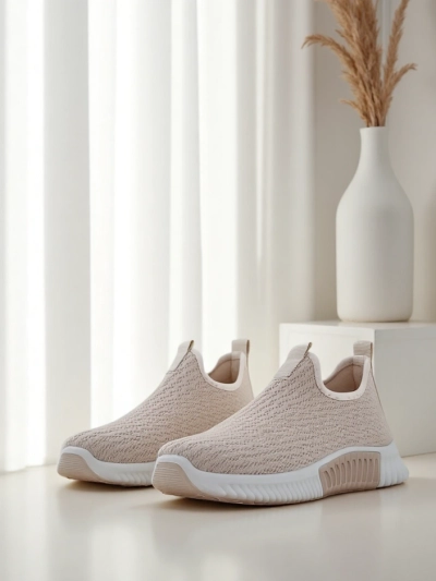 Eulalia Slip-On bézs női sneakerek lapos sarkú szövet nyári tavaszi
