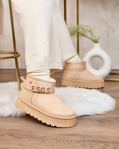 Royalfashion Világosbarna női cipő a'la hócsizma díszítéssel Parisela