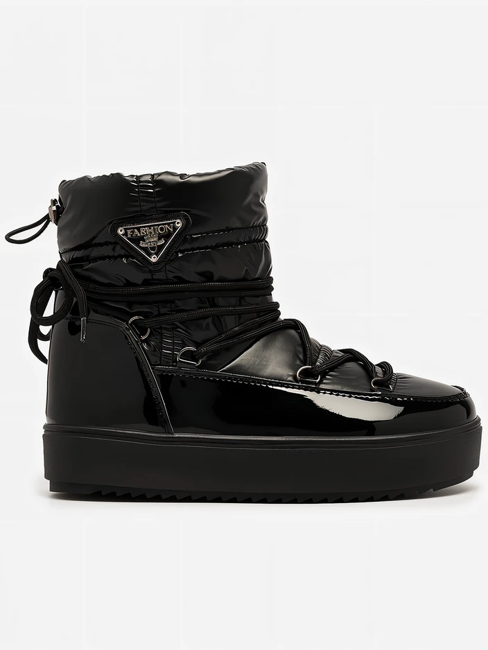 Royalfashion Női csúszós csizma a'la hócsizma fekete színben Vevnose