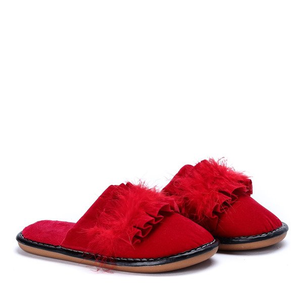 Czerwone kapcie z falbanką Lucille - Obuwie