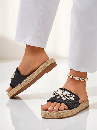 Royalfashion Helena Decor női szandál fekete espadrilles kagylókkal