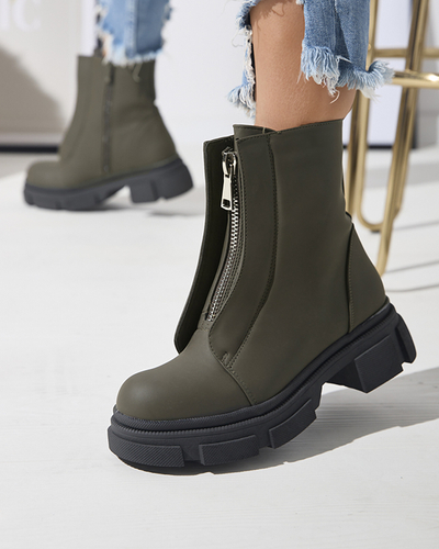 Női szigetelt sötétzöld magas szárú csizma Slovys- Lábbeli