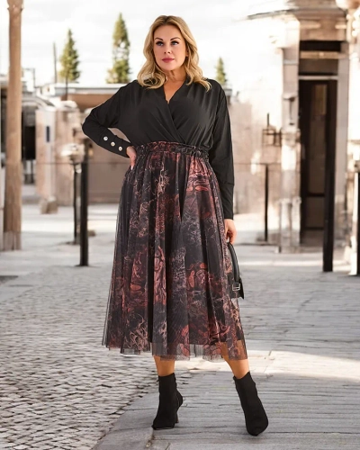 Royalfashion Női két rétegű midi szoknya