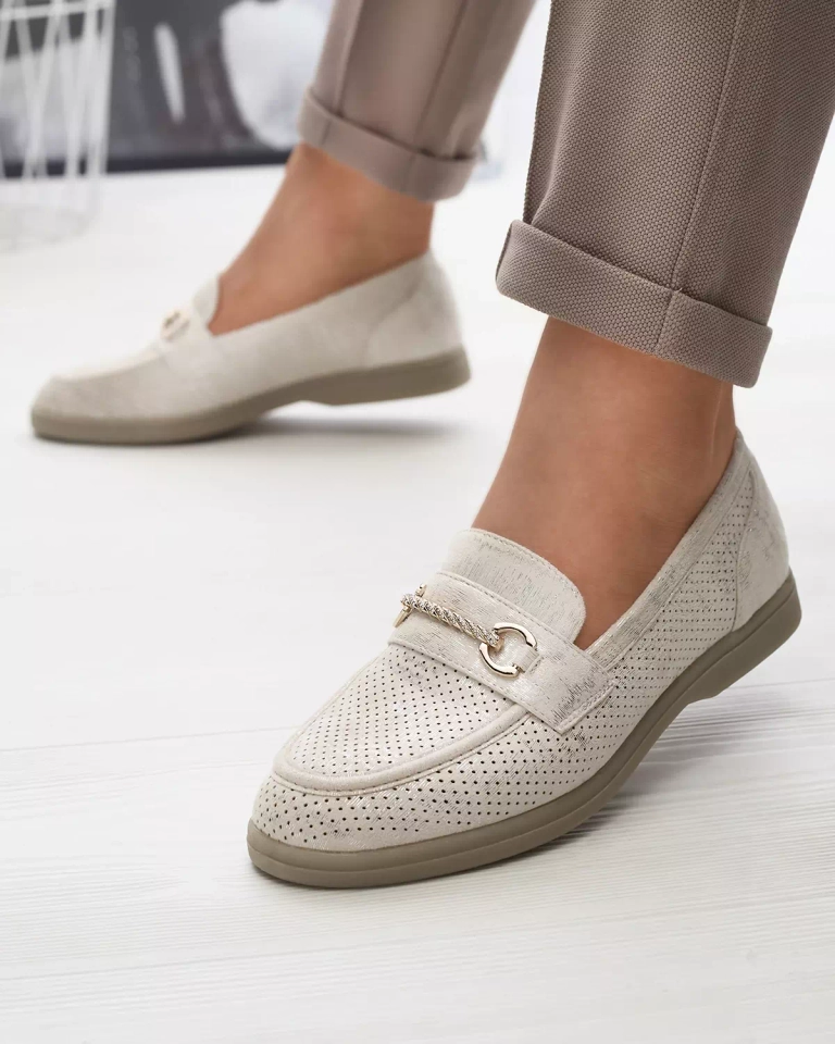 Női mokaszin díszítéssel krémszínű Ziragge- Lábbeli