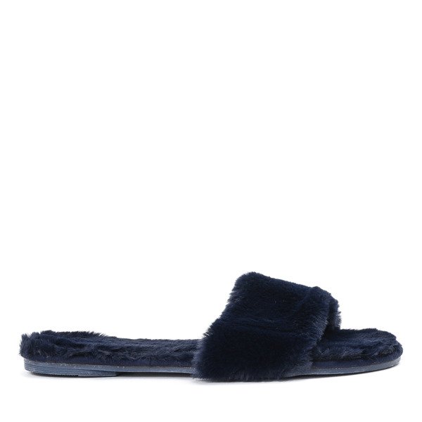 Granatowe klapki z futerkiem Brenta - Obuwie