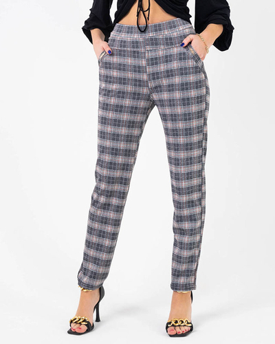 Női kockás tregging piros cérnával - Ruházat