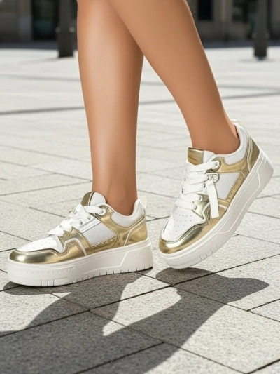 Női 'Aurelia' Arany-Fehér Platform Tornacipő 4cm - Stílus és Kényelem