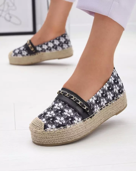 Fekete virágos espadrilles Azzaxi- Lábbeli