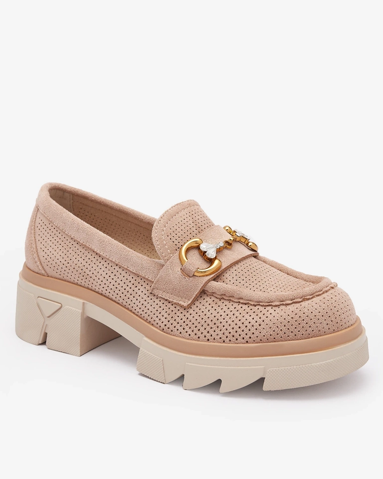 Áttört világosbarna női mokaszin kristályokkal Ingwi - Lábbeli