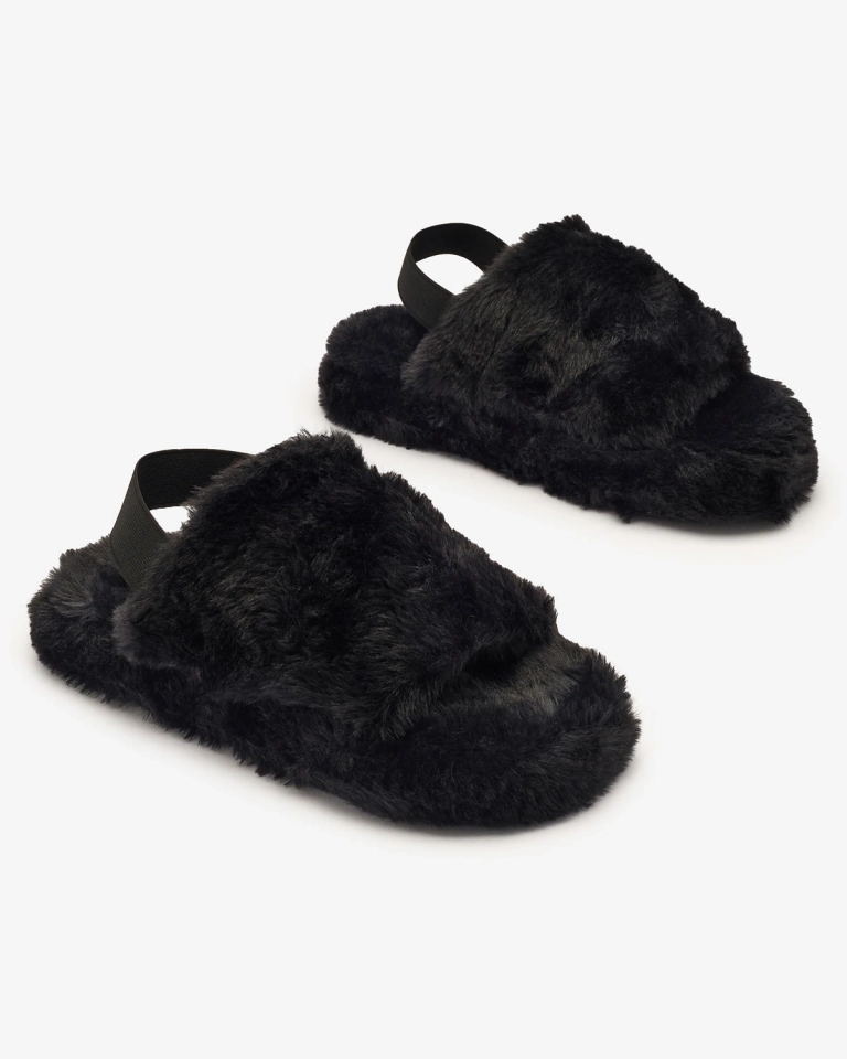 Royalfashion Fekete női szőrme papucs Nabres