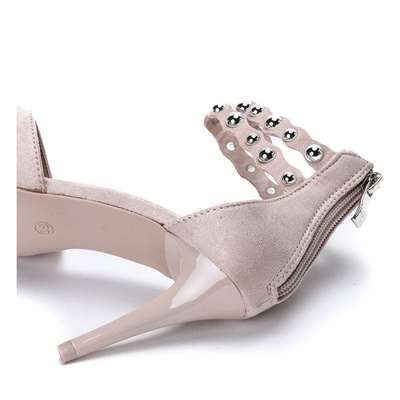 Beżowo - różowe szpilki z ozdobną sprzączką Dayene - Obuwie