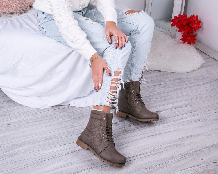 Brązowe workery z pikowanym wykończeniem Marlenne- Obuwie