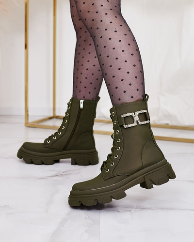 Royalfashion Női fűzős csizma khaki színben Cefitity