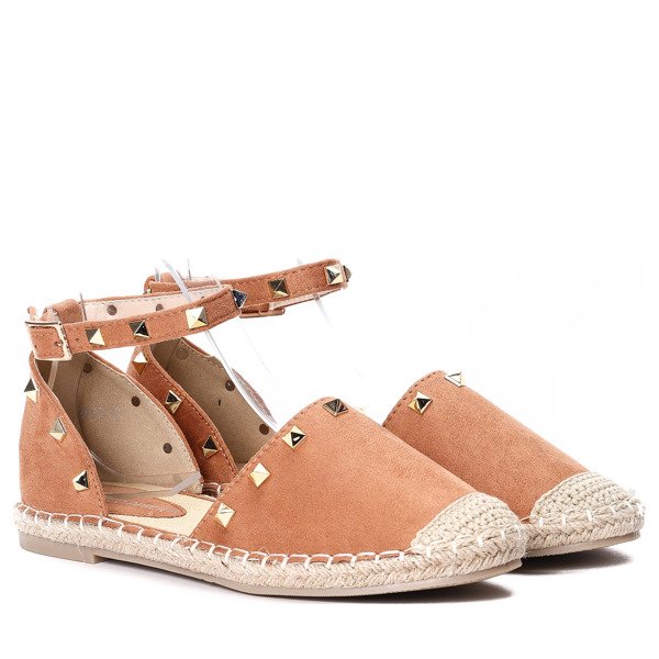 Brązowe, odkryte espadryle z ćwiekami Sinha - Obuwie