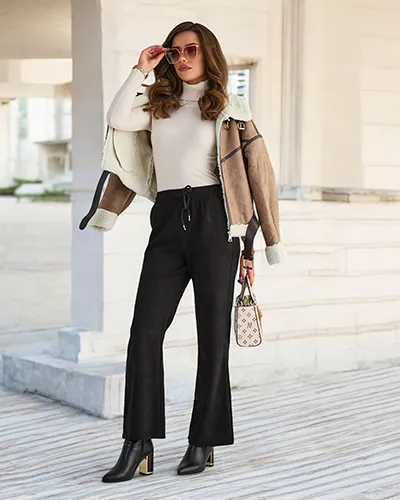 Royalfashion Fekete női kordbársony szövetnadrág