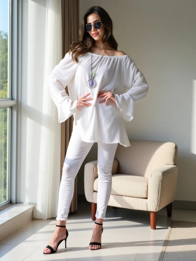 Royalfashion Női off-the-shoulder blúz fodrokkal