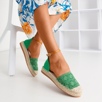 Zielone espadryle z ażurową cholewką Asti - Obuwie