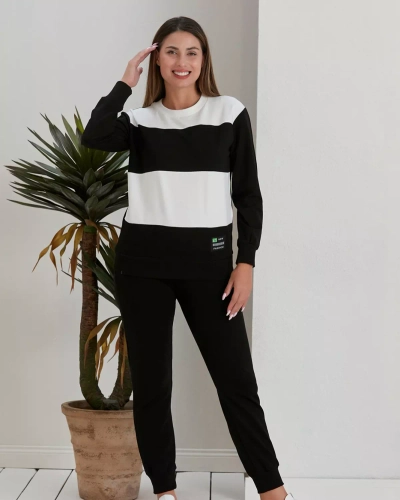 Royalfashion Fekete női csíkos pulóver szett