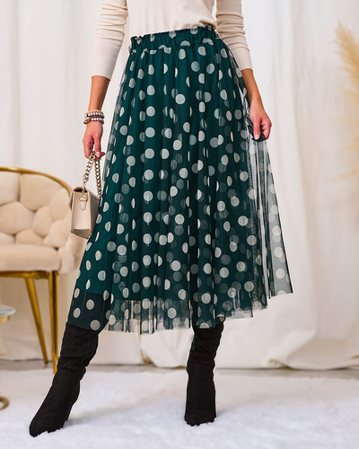 Royalfashion Sötétzöld női dupla rétegű borsó midi szoknya